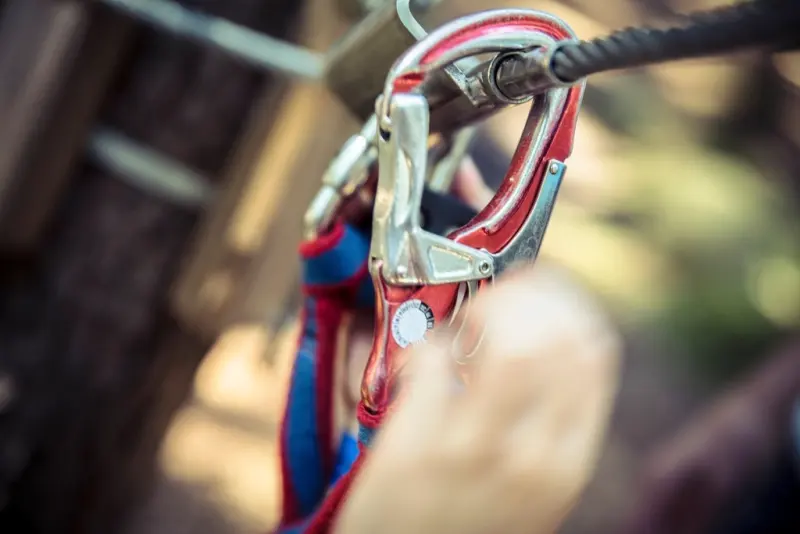 Close-up of a lanyard connector and carabiner