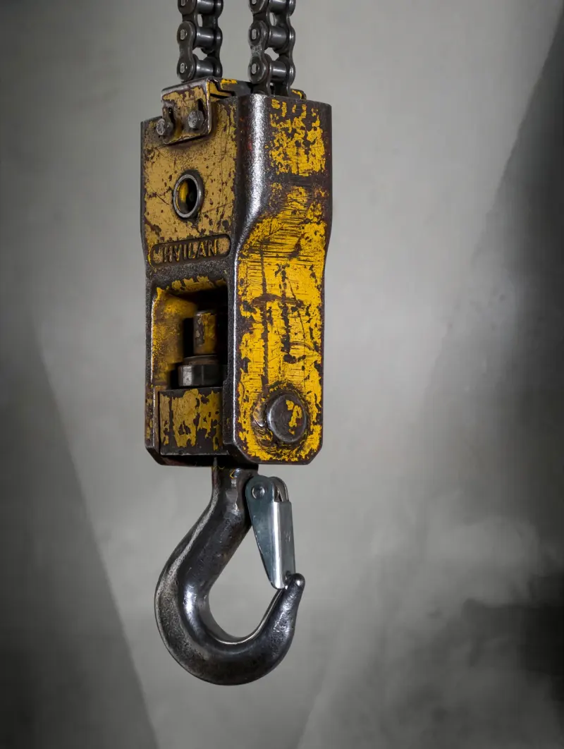 Yellow lifting hook with a safety latch
