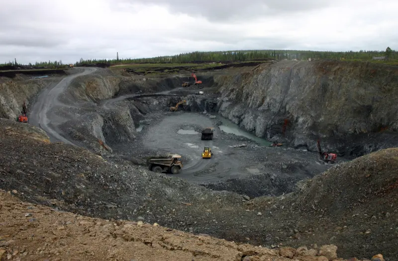 Open-pit mine with haul roads and machinery